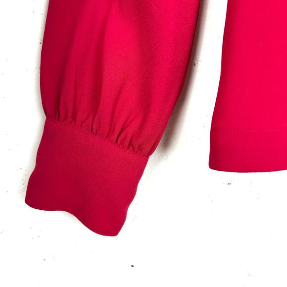 J.Crew Drapey Faux Wrap Crepe Blouse V-Neck Button Cuffs Peplum Red Size 4 - Picture 10 of 13